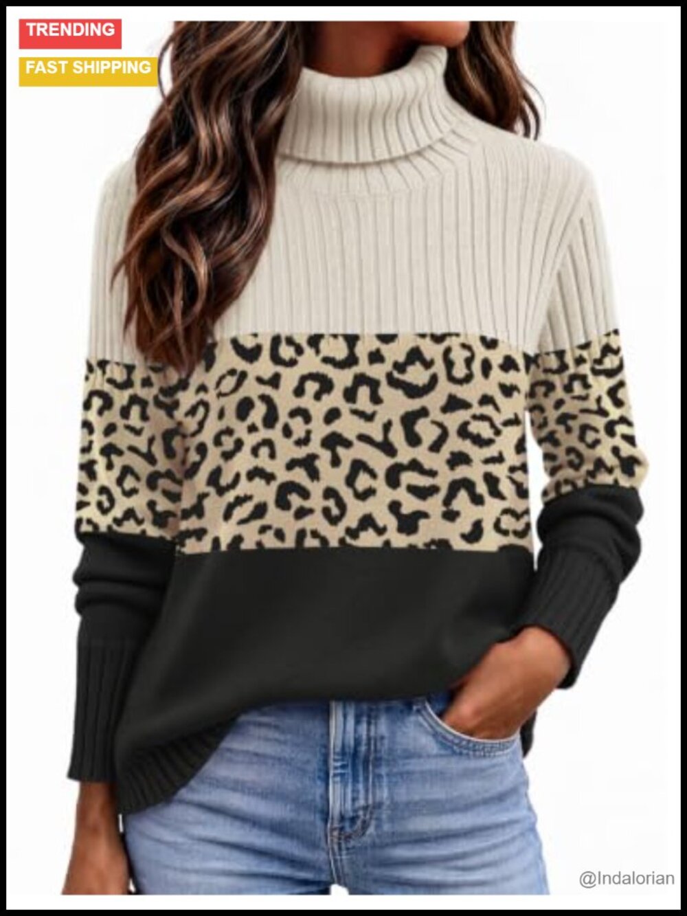 Women's Turtleneck Ribbed Knit Pullover Sweater Loose Fit Fall Winter
